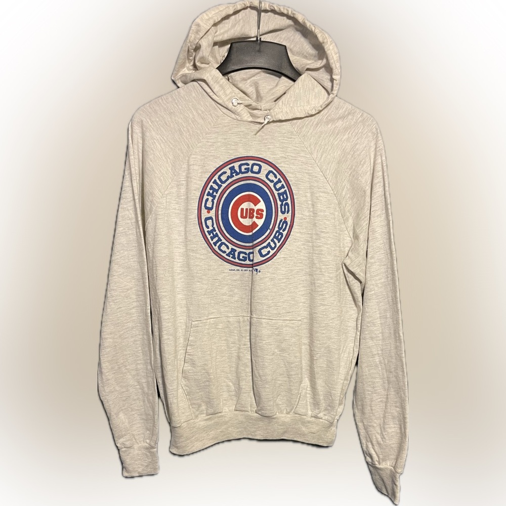 Chicago Cubs 1989 Garan Long Sleeve Hooded Shirt Sz Large Light Gray